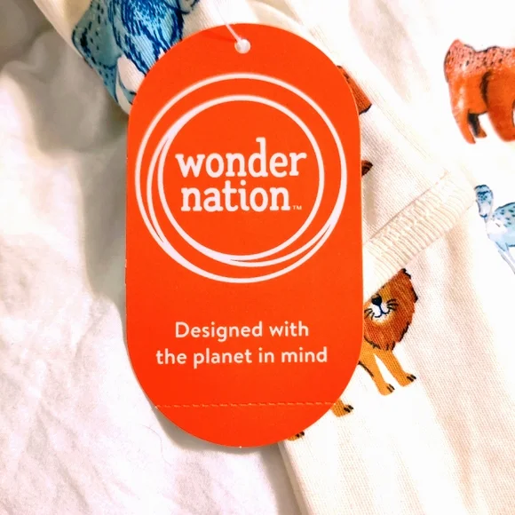 🧮6/$20 Wonder Nation Unisex PJs x2 Ivory & Safari Animals Sz. 0-3 mos - Picture 8 of 9